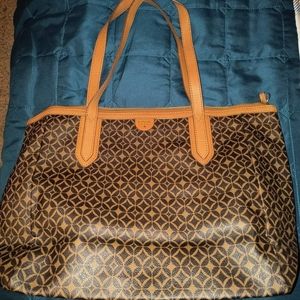 Fossil Coated Canvas and Leather Shopper Tote Bag NWOT